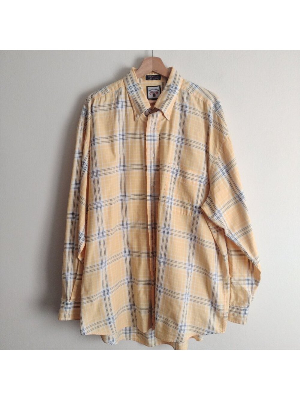 Faconnable Yellow Plaid Dress Shirt XXL Cotton Classic Fit Preppy